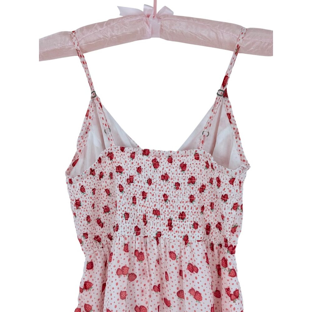 Jopna Cottagecore Strawberry Print Darling Whimsical Soft Girl Croquette Romper - Picture 16 of 16